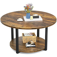 Table basse de style industriel avec rangement ouvert, table centrale ronde en bois, table d'appoint de canapé avec pied en métal, pour la salle de séjour de la maison, 2 niveaux