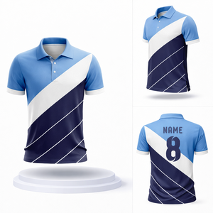 Polo a Rayas Azules para Hombre, Diseño Elástico en 4 Direcciones, Logotipo Personalizado, Nombre del Equipo, Número, Ligero, Absorbe la Humedad - Product Image 1