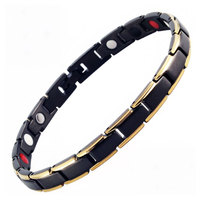 Bracelet de santé classique en acier inoxydable avec aimant, couleur noir et or, pour mariages et anniversaires, en germanium à infrarouge lointain, vente en gros