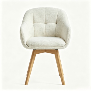 Chaise de salle à manger pivotante moderne en tissu avec accoudoirs fixes, pieds en bois coniques, dossier solide confortable, chaise de salon, fauteuil - Product Image 2