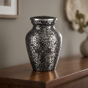 Urna Funeraria de Metal para Adultos y Mascotas, con Patrón de Cruz, Ecológica, Biodegradable, para Guardar Cenizas, Artesanía India - Product Image 1
