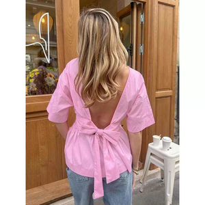 <span class=keywords><strong>Camicetta</strong></span> da donna a maniche corte senza schienale Top <span class=keywords><strong>camicetta</strong></span> Casual ampia e traspirante <span class=keywords><strong>con</strong></span> fiocco grande - Product Image 5