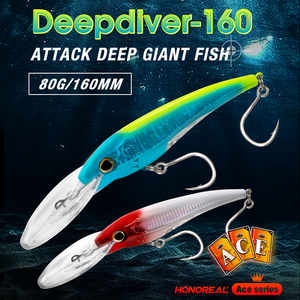 เหยื่อปลอม Honoreal Deepdiving ขนาด 160 มม. น้ำหนัก 80 กรัม แบบจม สำหรับ<span class=keywords><strong>ปลา</strong></span>ขนาดใหญ่ ดำน้ำลึกได้ถึง 10 เมตร พร้อมแผ่นลิ้นขนาดใหญ่ - Product Image 2