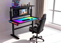 Mesa de Juego Profesional RGB de Alta Calidad para Deportes Electrónicos con Altura Ajustable, Estructura de Acero y Superficie de Fibra de Carbono
