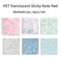 Bloc-notes autocollant translucide à motif ondulé, 6 blocs/ensemble, bloc-notes autocollant transparent en PET, imperméable, pour prise de notes