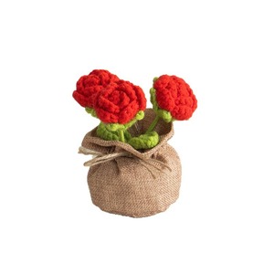 Bolsa de la suerte hecha a mano con ganchillo, pequeña planta en maceta, decoración para el hogar, tejido de hilo, producto terminado, flor de rosa simulada - Product Image 5
