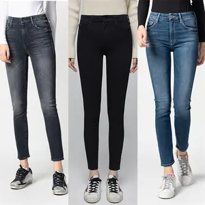 Celana Jeans kurus wanita, celana Denim kasual pinggang tinggi elastis grosir