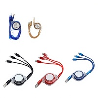 Kabel USB Retractable 3 in 1 Terlaris, Kabel Pengisi Daya Tipe C untuk iPhone Android Multi Perangkat, Kabel Hadiah Logo Kustom