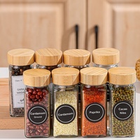 Ensemble de pots à épices carrés en verre de 4 oz (120 ml) avec couvercle en bambou B888