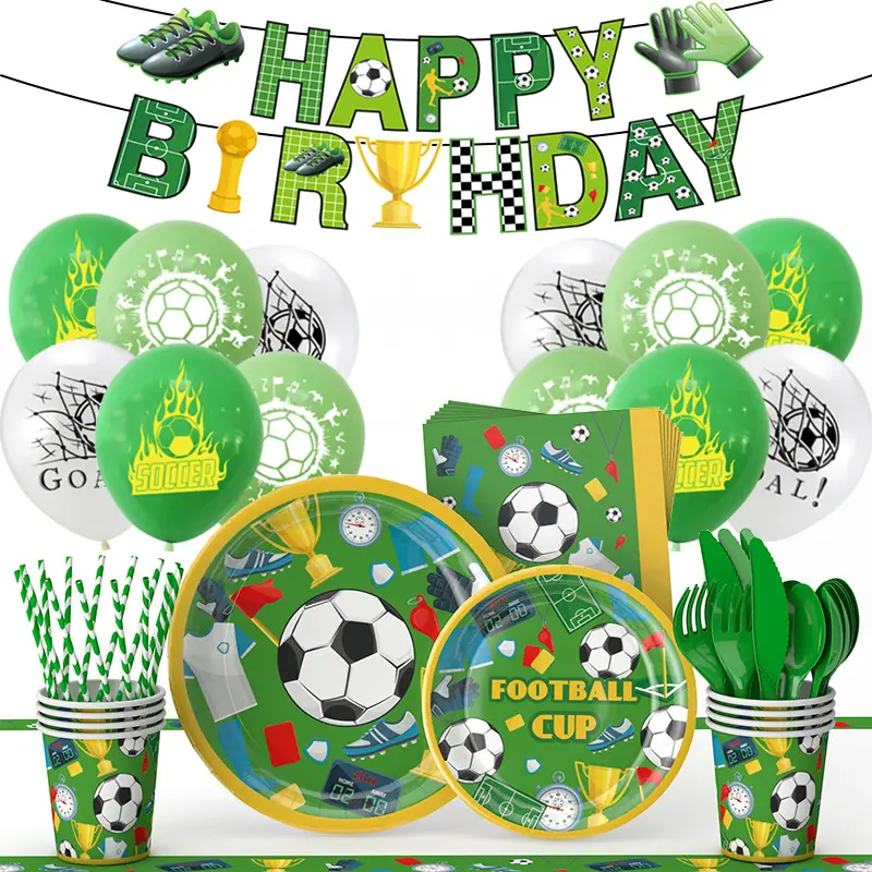 CIVI Futebol Tema Partido Suprimentos Conjunto De Louça Descartável Aniversário Placas De Papel Copos Guardanapos Partido Dinnerware Set