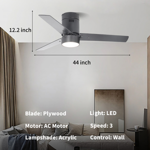 Ventilateur de <span class=keywords><strong>plafond</strong></span> silencieux de 44 pouces avec lumière, style minimaliste, <span class=keywords><strong>noir</strong></span>, décoratif, à montage encastré - Product Image 6