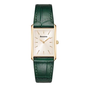 Bracelet en cuir véritable rectangulaire noir, vert, marron, or, logo personnalisé, montre carrée simple pour homme et femme, cadeau - Product Image 2