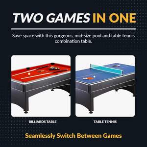 Multijuego de tenis de mesa <span class=keywords><strong>y</strong></span> billar de 7 pies con fieltro rojo <span class=keywords><strong>y</strong></span> superficie de tenis de mesa azul. Incluye tacos, paletas <span class=keywords><strong>y</strong></span> pelotas - Product Image 2