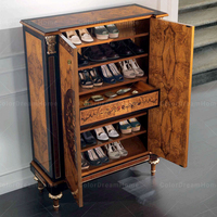 Meuble à chaussures de luxe néoclassique en bois massif, armoire de rangement sculptée en bois doré avec tiroir pour entrée de villa