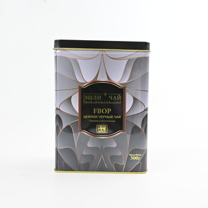 Custom Luxury Gold Line Print Tall Rectangular <b>Metal</b> Tea Tin Can Black Lid Empty Tin <b>Box</b> for 300g Ceylon Black Tea Packaging - Product Image 3