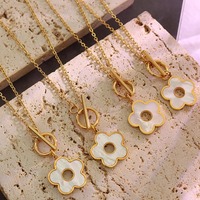 Collar con Colgante de Trébol de Cinco Hojas y Cadena de Eslabones de Acero Inoxidable Chapado en Oro de 18K al por Mayor para Mujer - Joyería de Regalo de Moda