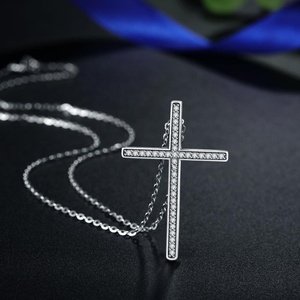 925 argent sterling bling simple jérusalem zircon croix pendentif collier - Product Image 3