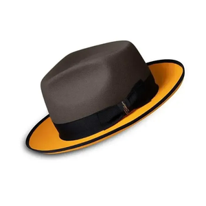 <b>Brown</b> <b>Wool</b> Felt Fedora Hat With Orange Band 56-58CM Unisex Formal Dress Hat Adult Four Seasons Casual Style - Product Image 2