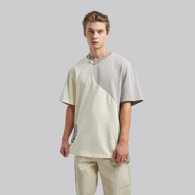 Irregular personalizado mangas curtas atacado contraste cor verão plus size dos homens pesados 280 gsm t camisas