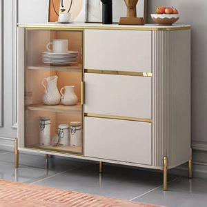 Credenza Moderna con Porte in Vetro Temperato, Gambe in Metallo Dorato, Piano in <span class=keywords><strong>Marmo</strong></span> Adesivo, Mobile Buffet in MDF per Sala da Pranzo e Soggiorno - Product Image 3