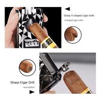 Briquet triple torche métallique 5-en-1 avec coupe-cigare, perforateur, flamme jet coupe-vent, rechargeable au butane, pour cigares/cigarettes, cadeau d'affaires USB