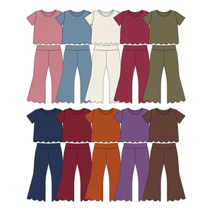 Tenues personnalisées en coton de couleur unie pour bébés filles avec bord festonné, vente en gros, vêtements assortis pour sœurs, collection automne, prix d'usine, boutique de vêtements - Product Image 2