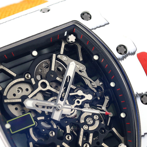 Montre mécanique automatique squelette en fibre de carbone blanche pour homme, montre de sport en toile orange de forme tonneau - Product Image 3