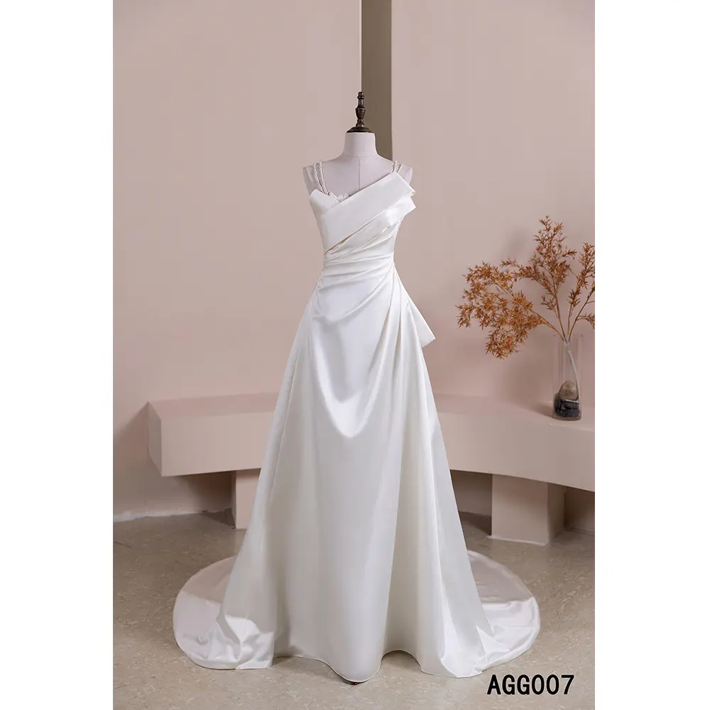 Gaun pengantin wanita Satin tali tipis silang punggung antik gaun pesta pernikahan elegan wanita