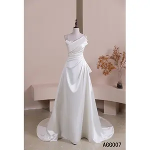 Vintage Back Cross Up Thin Strap Satin Bride Dresses Women Lady Elegant Wedding Ball Gown Bridal Wedding Dress