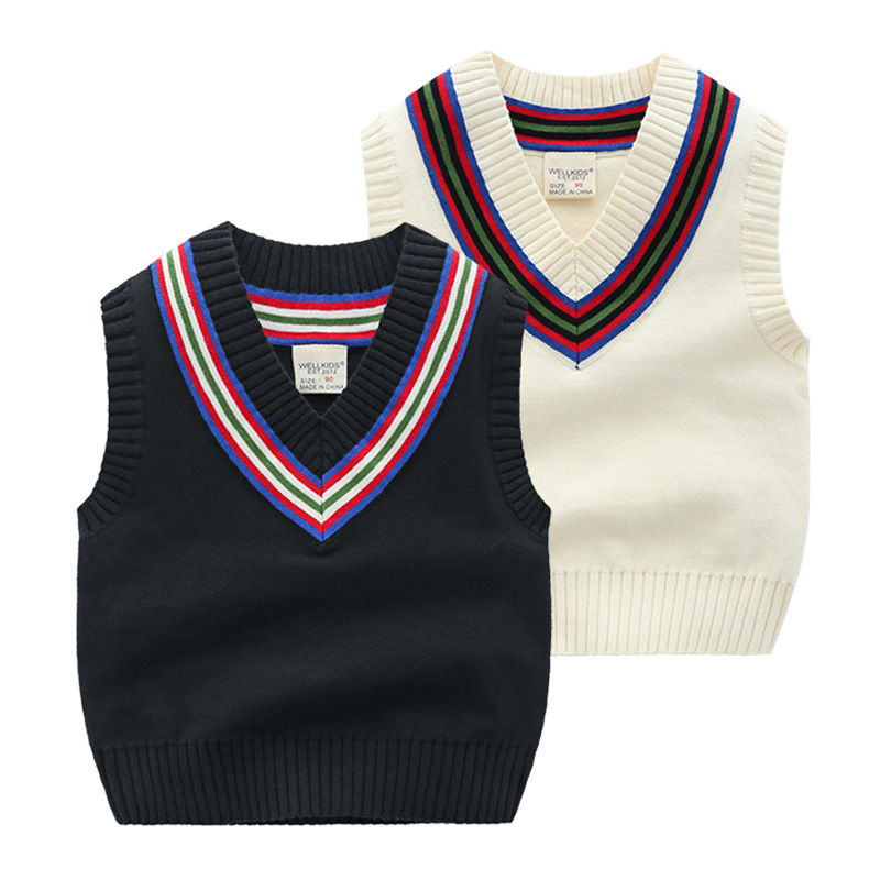2024 Spring Autumn Boys' Knitted Vest Top Trendy V-Neck Baby Pullover Sweater Wholesale Children's Clothing for Kids