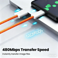 Chargeur rapide 60W PD pour iPhone 17 Pro Max, câble tressé en nylon orange USB-C vers Type-C pour iPhone 16 15 Plus, charge rapide