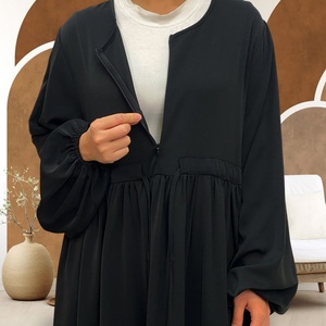Abaya populaire élégante de couleur unie extensible pour musulmanes, robe simple et respirante avec fermeture éclair frontale et grande jupe évasée pour l'été - Product Image 6