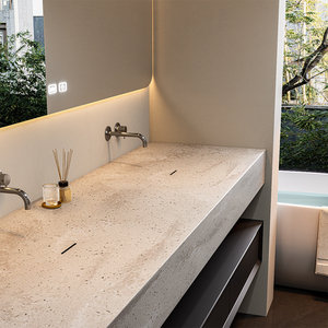 Meuble de salle de bain suspendu en bois d'hévéa, style hôtel de luxe léger, avec vasque intégrée et armoire miroir intelligente - Product Image 5