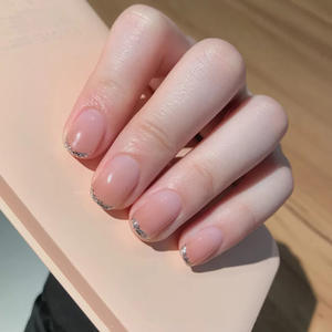 Faux ongles courts de style ballet français, minimalistes, luxe léger, style Ins, couvrance totale, à presser, forme carrée européenne, 24 pièces - Product Image 1
