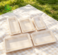 Plateau à sushi jetable en fibre de pulpe de bagasse de canne à sucre SUMKOKA avec couvercle en PET, écologique et micro-ondable