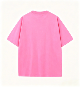 เสื้อยืดโอเวอร์ไซส์สีชมพูสดสำหรับผู้ชาย ผ้าฝ้ายหวี 100% ถักทอ ป้องกันการยับ ทรงไหล่ตก สีพื้นเรียบง่าย แขนสั้น สไตล์ลำลอง - Product Image 5