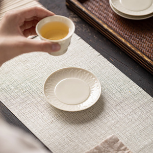 Ding Kiln Lotus Petal Coaster Ceramic Heat Insulating <b>Teacup</b> Holder Chinese Retro Style Kung Fu Tea Set Home Use - Product Image 1