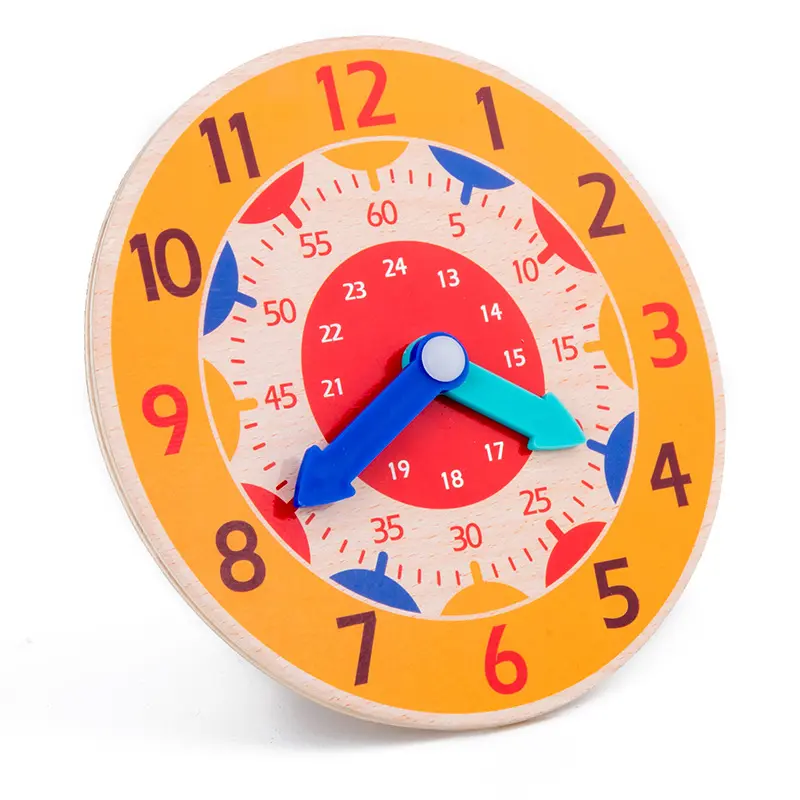 Horloge d'apprentissage des nombres Montessori Heure Minute Seconde Cognition Horloge d'enseignement en bois