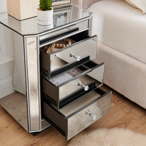 Hot Sale Modern 3-Drawer Chest <b>Bedside</b> Nightstand Crushed Diamond Mirrored Night Table for Bedroom for Apartment Use - Product Image 4