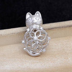 925 Silver DIY Accessories Sandblasted <b>Cat</b> Pendant Empty Setting 11-13 Eyeless Beads <b>Cage</b> Jewelry Findings Components - Product Image 2