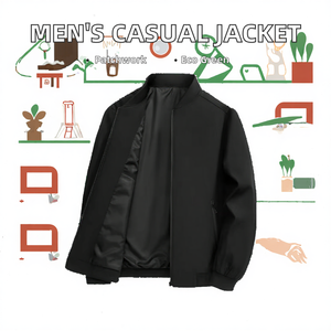 Blouson bomber noir pour homme, col montant, fermeture éclair, style décontracté, coupe-vent, extérieur en polyester, doublure en satin, idéal pour l'automne - Product Image 2