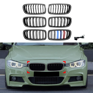 กระจังหน้า AURON สีดำ ทรงไตคู่ แบบสองแถบ วัสดุ ABS สำหรับรถยนต์ซีรีส์ 3 รุ่น F30 F35 ปี 2013-2018 รุ่นก่อน LCI พร้อมไฟตกแต่ง - Product Image 1