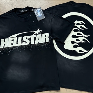 Camiseta de manga corta HELL American STAR de moda para hombre y mujer, corte holgado, efecto lavado con letras envejecidas - Product Image 1