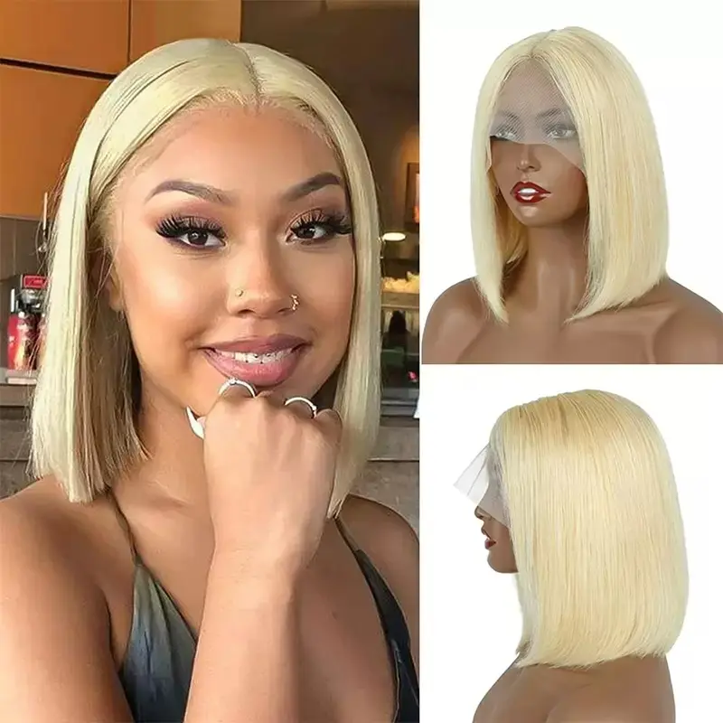 Wholesale Price Short 613 Blonde Bob Hair Wig High Quality Peruvian Human Hair Lace Front Wigs for Black Women