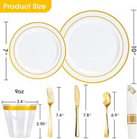Ensemble de vaisselle jetable en plastique doré de 350 pièces comprenant 100 assiettes, 50 gobelets, 50 serviettes pré-roulées avec couverts pour 50 invités