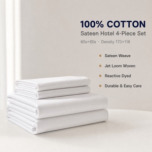 Parure de lit hôtelière 4 pièces 100 % <span class=keywords><strong>coton</strong></span>, satin haute densité 60S, housse de couette blanche teinte réactivement, résistante aux plis, vente en gros - Product Image 4