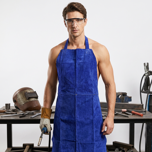Bib <b>Apron</b> Velvet Blue Plain Style Soft Without Pockets For Daily Cooking Use - Product Image 5