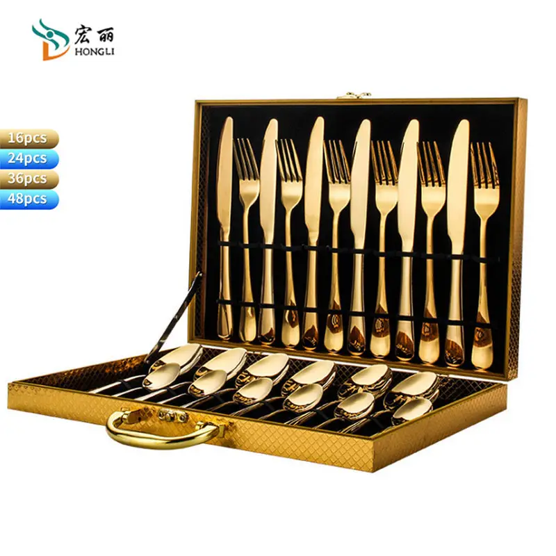 Hot Sell High Quality Wholesale Stainless Steel Cutlery Type 24 Piece Silver Knife Fork Spoon Flatware Sets With Wooden Box