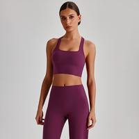 OEM Active Wear Women Cross Back Cropped Tank Top Wide Hem High Push up Sports Bra for Women Fitness Gym Bras
