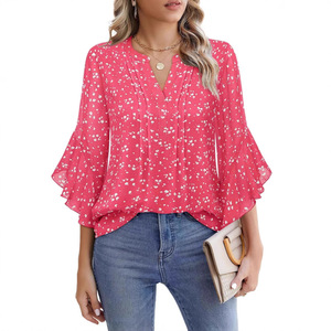 Camisa Informal de Oficina para Mujer, Talla Grande, Estampado Floral Otoñal, Franela 100% Algodón, Estilo Europeo Americano, Blusa Holgada a Cuadros - Product Image 2